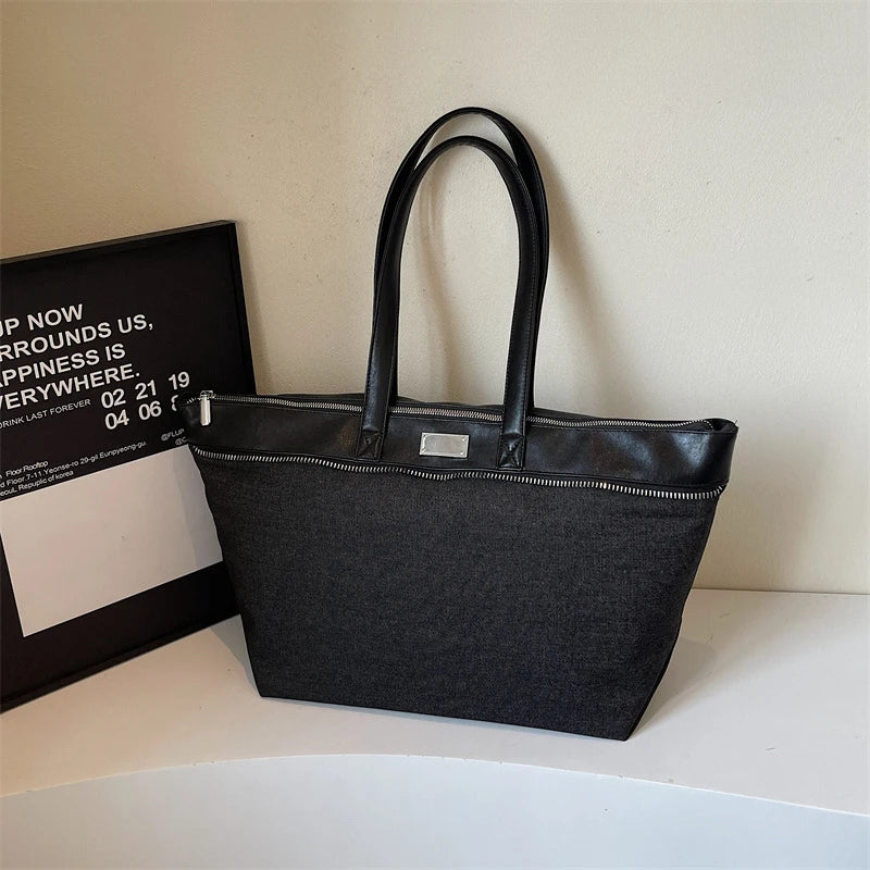 Women's Large Denim Tote Bag – Casual Commuter Shoulder Handbag Denim Tote Bag Nixie