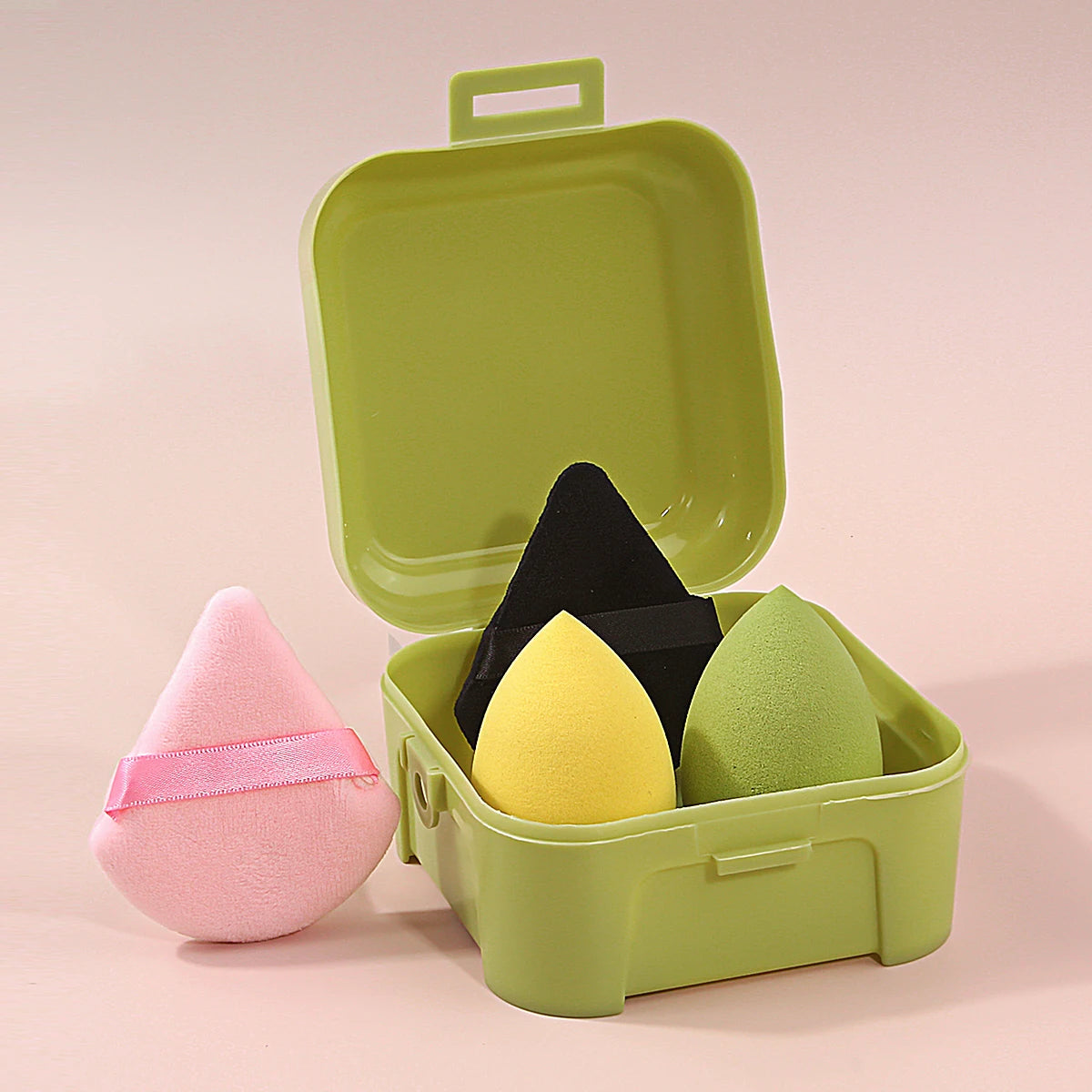 4-Piece Makeup Sponge & Triangle Powder Puff Set with Box