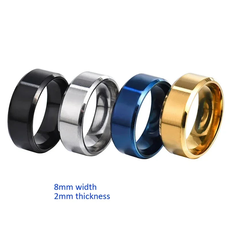 8mm Stainless Steel Plain Band Ring – Unisex Gold Silver Black Blue Plain Band Ring Nixie