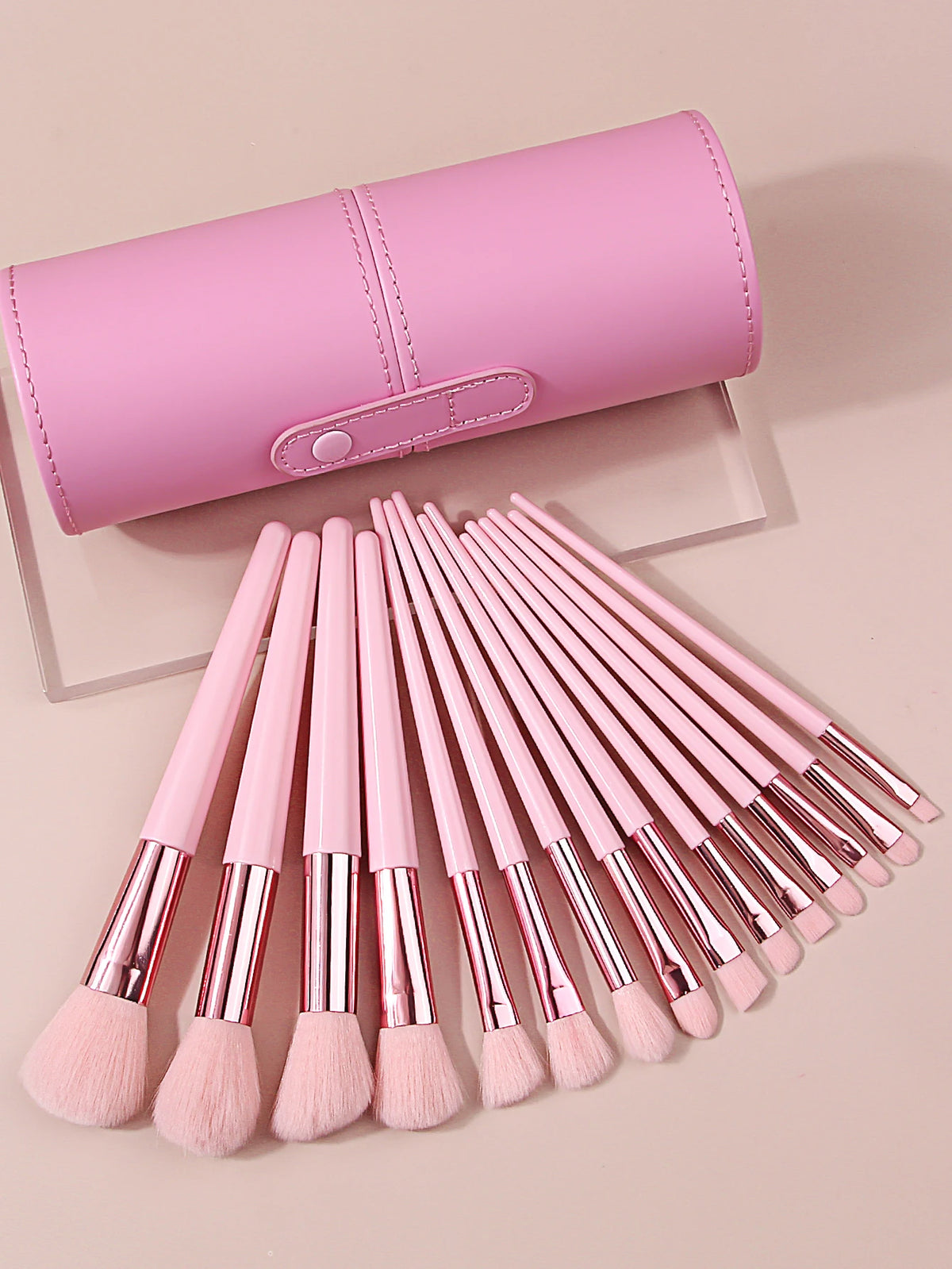 Pink 15-Pc Professional Makeup Brush Set with Travel Bucket Makeup Brush Set Nixie