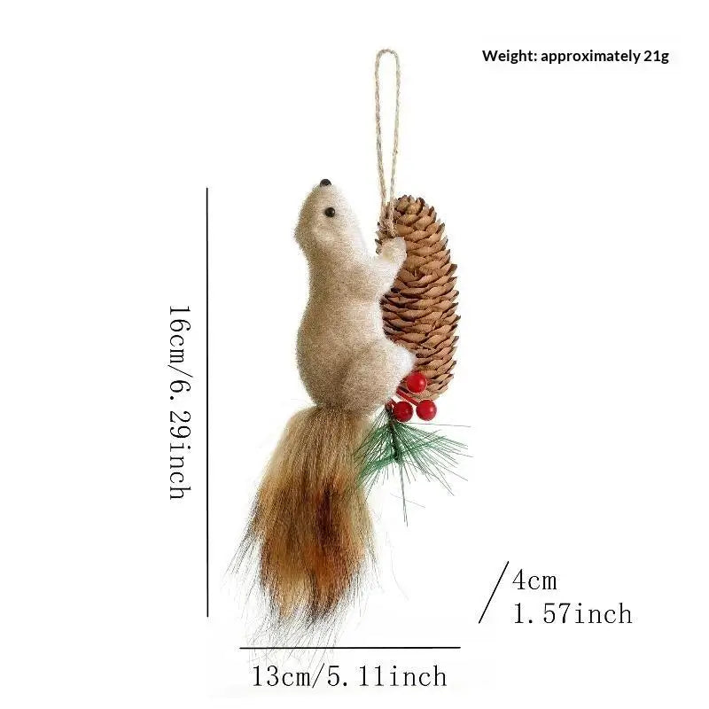 Plush Squirrel Christmas Ornament with Pinecone & Fluffy Tail