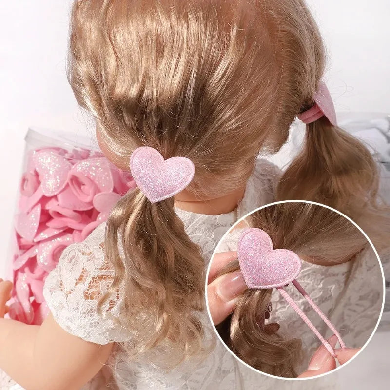 Girls Kids Hair Ties Pink Heart Star Ponytail Holders 10/20pcs