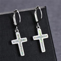 Blue Opal Cross Dangle Rhinestone Stud Earrings for Women Dangle Stud Earrings Nixie White