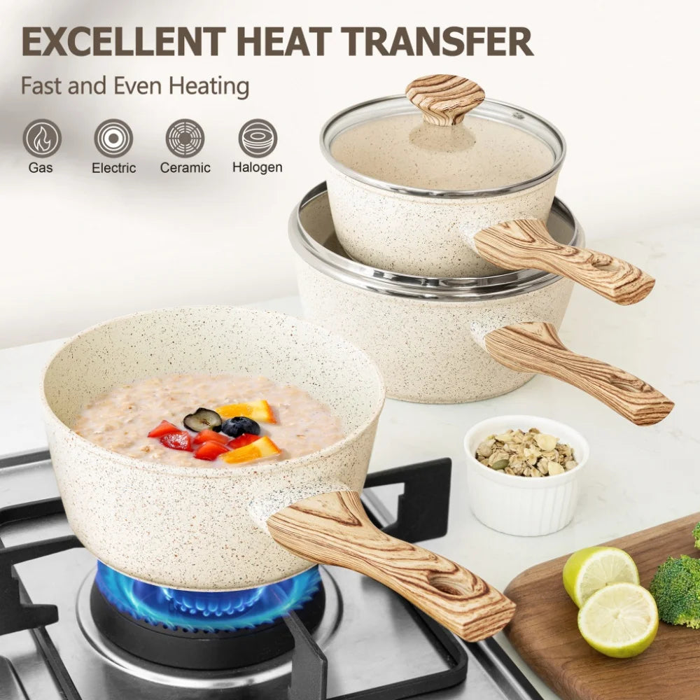 MICHELANGELO Granite Nonstick Saucepan Set with Lids – 3 Piece Nonstick Saucepan Set Nixie