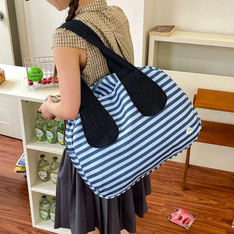 Vintage Striped Canvas Tote Bag | Korean-Style Shoulder Handbag Canvas Tote Bag Nixie