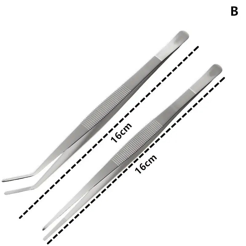 2-Piece Stainless Steel Kitchen Tweezers – Straight & Curved Tips Kitchen Tweezers Nixie B