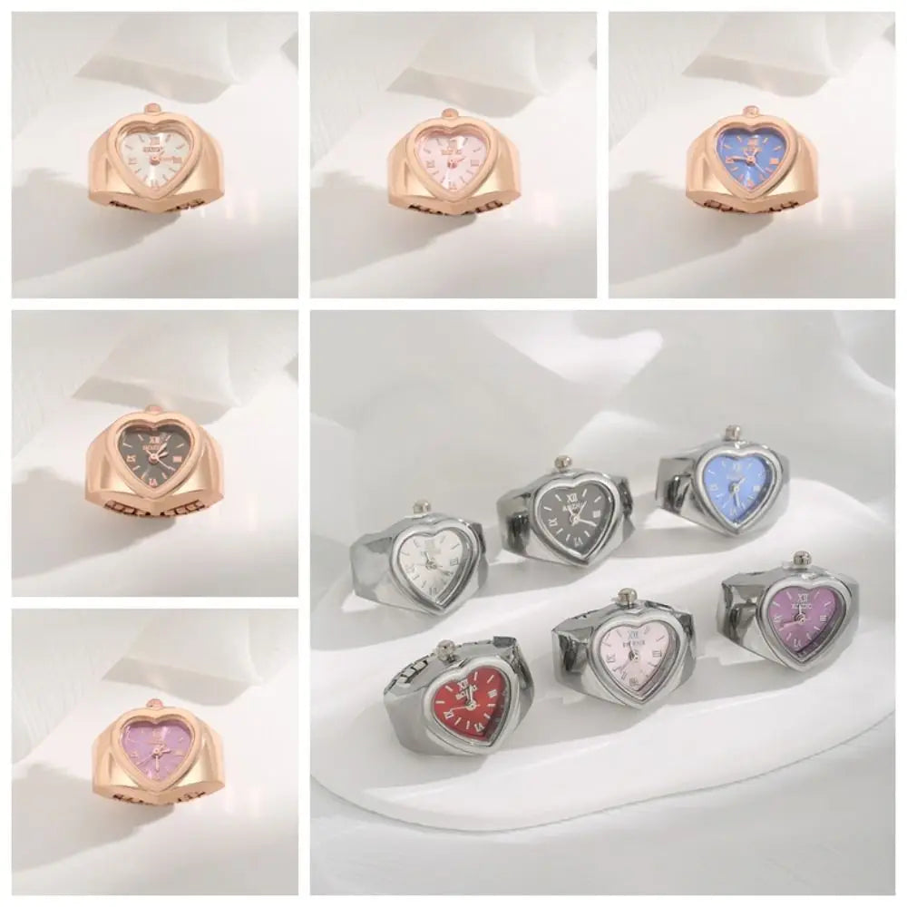 Retro Heart Shape Ring Watch – Stainless Steel Quartz Clock Ring Watch Nixie