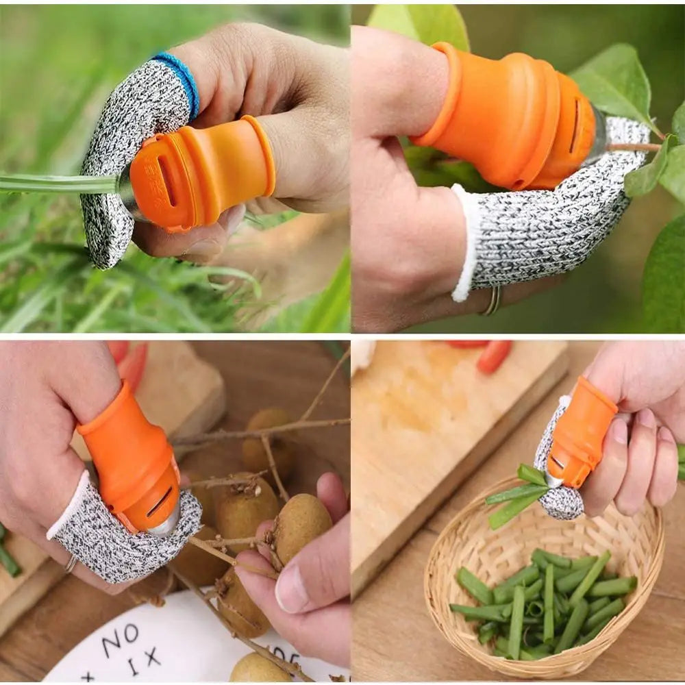 Thumb Cutter & Cut-Resistant Finger Sleeve Bean Picker Set Garden Harvesting Tool Nixie