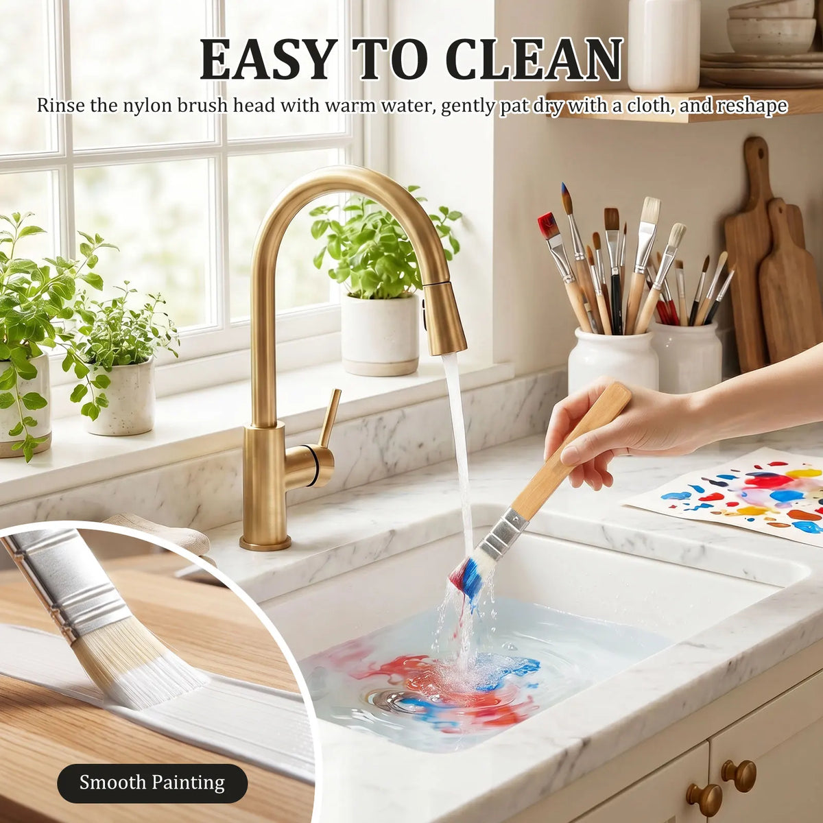 6-Piece Nylon Stencil & Watercolor Paint Brush Set, Wood Handle Paint Brush Set Nixie