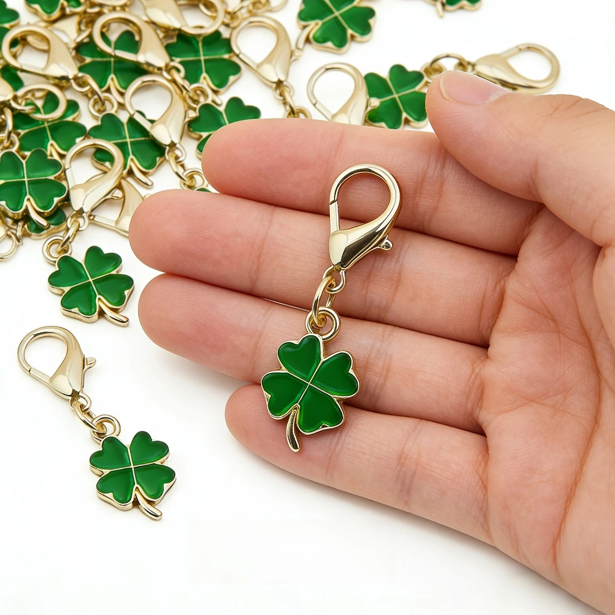 10Pcs Green Clover Keychain Set – Gift for Friends & Family