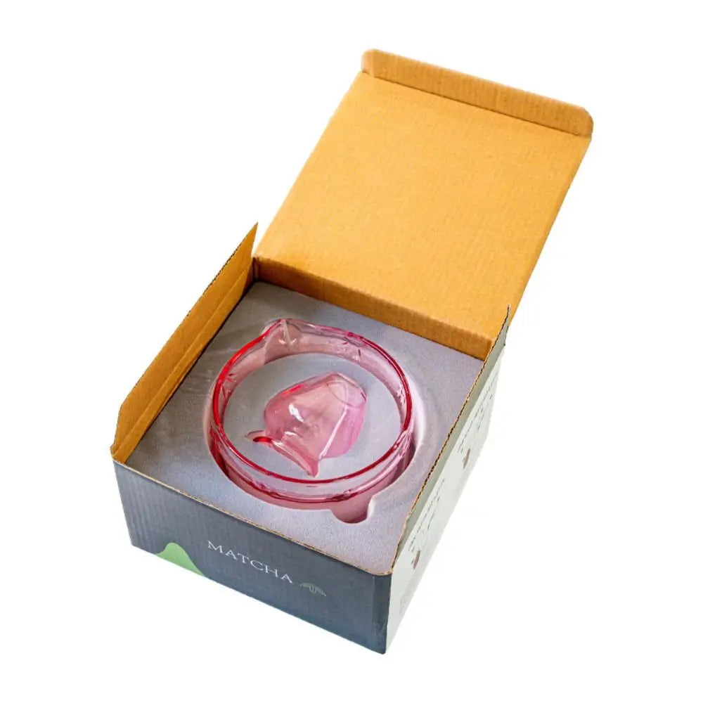 Glass Matcha Bowl Pink Bowknot Japanese Tea Set with Spout