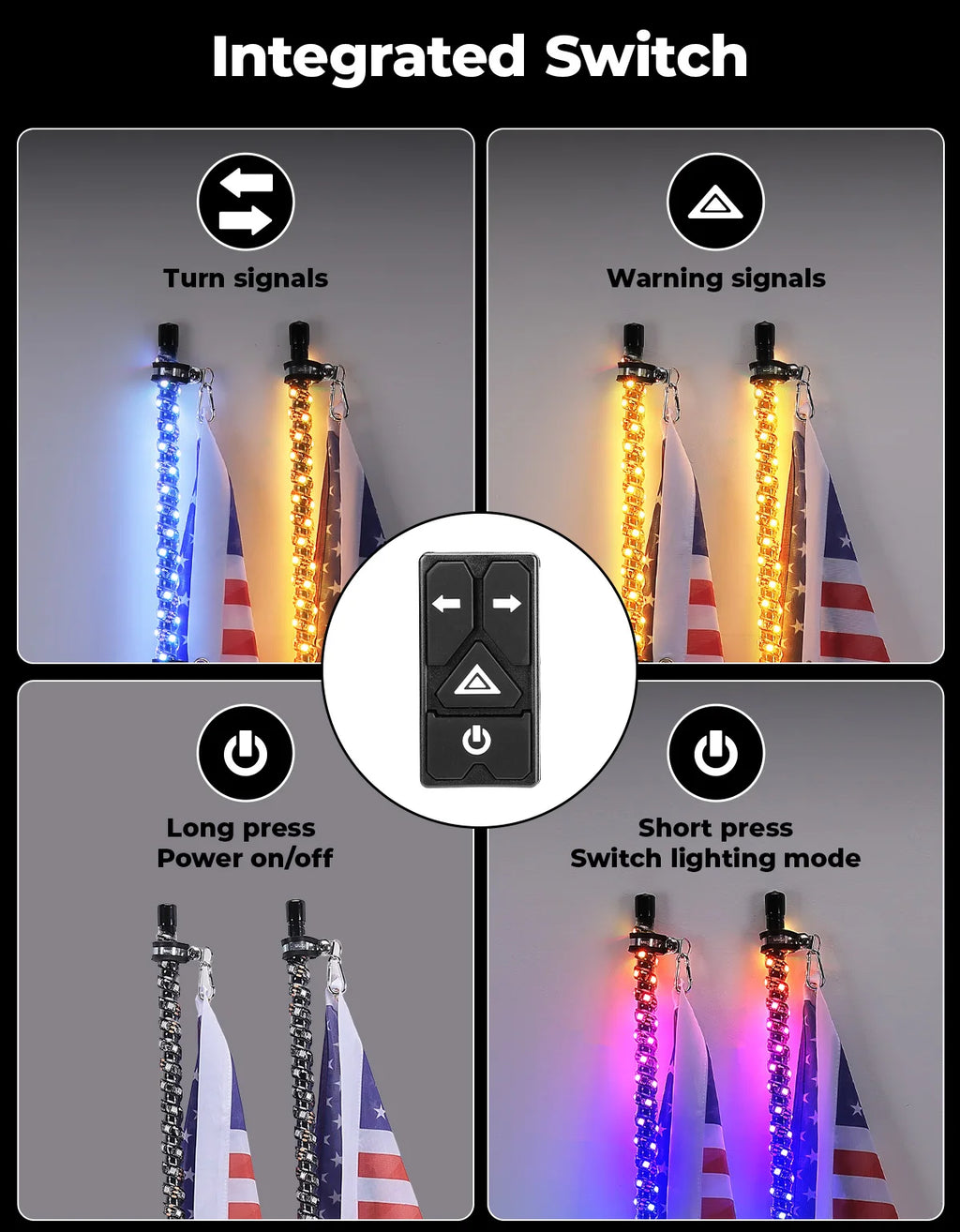 KEMIMOTO UTV ATV LED Whip Light & 4-PC Rock Lights | App & Remote UTV ATV LED Light Kit Nixie