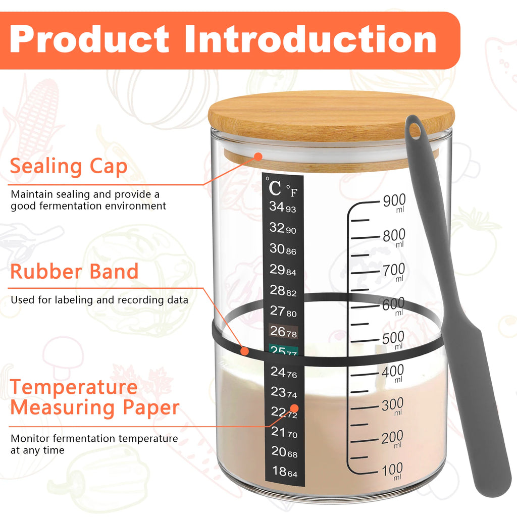 Sourdough Starter Jar Kit 900ml Glass Fermentation Container Fermentation Jar Kit Nixie
