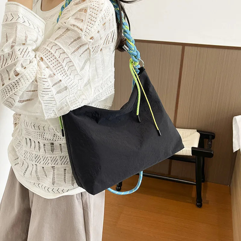 Woven Rope Shoulder Tote Bag – Large Nylon Bag for Women
