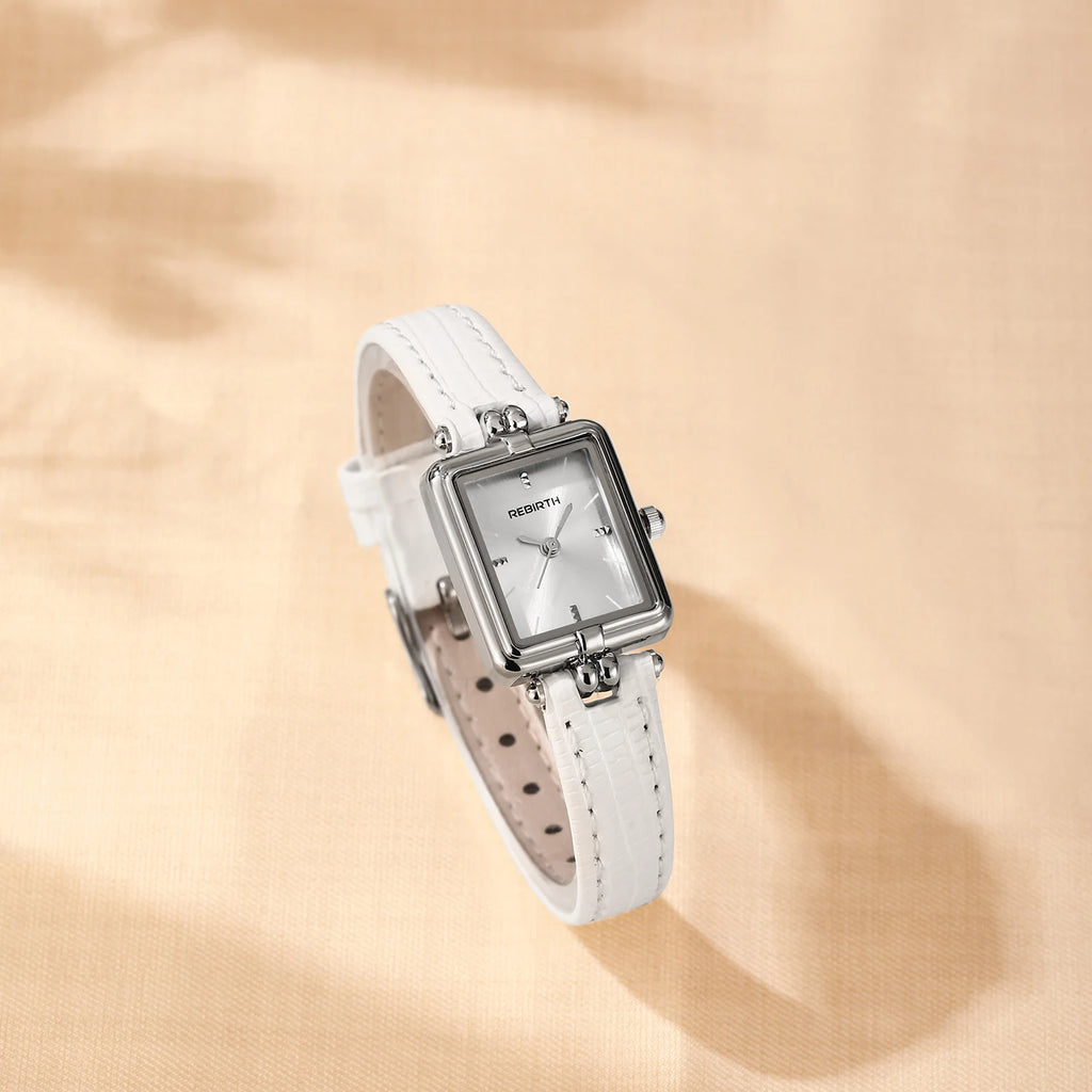REBIRTH Retro Quartz Watch – Square Dial Leather Band Quartz Wristwatch Nixie