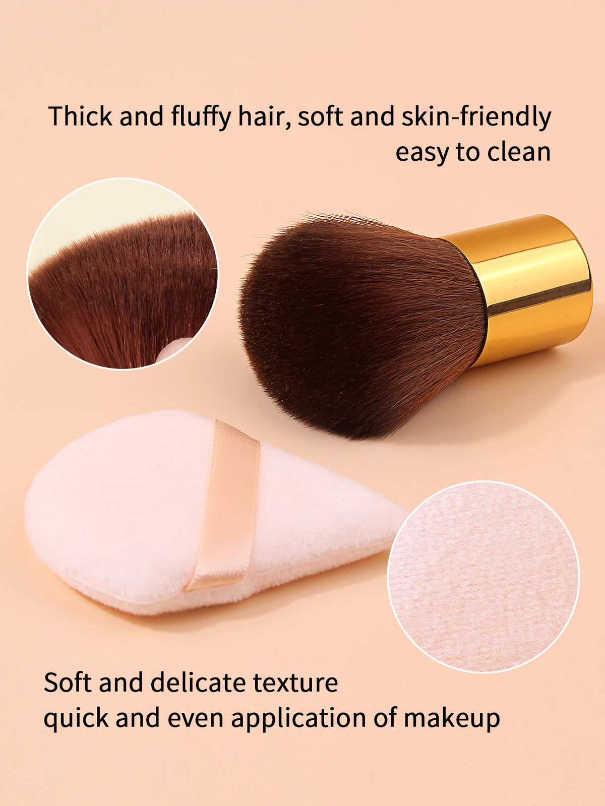 Kabuki Powder Brush & Velvet Puff Set | Foundation & Blush Makeup Brush Set Nixie