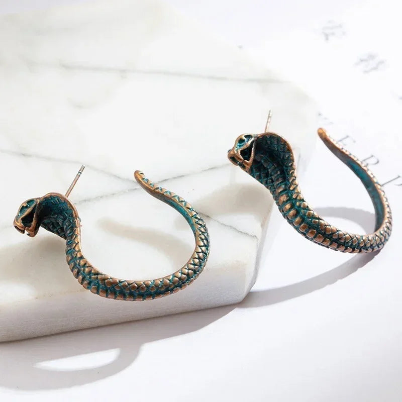 Antique Green Cobra Stud Earrings – Punk Crystal Zinc Alloy Fashion Stud Earrings Nixie