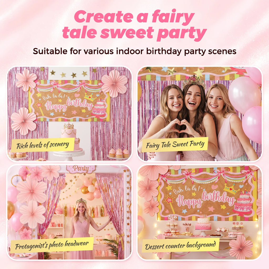 Birthday Party Decoration Kit – Backdrop, Fringe & Crown Party Decoration Kit Nixie