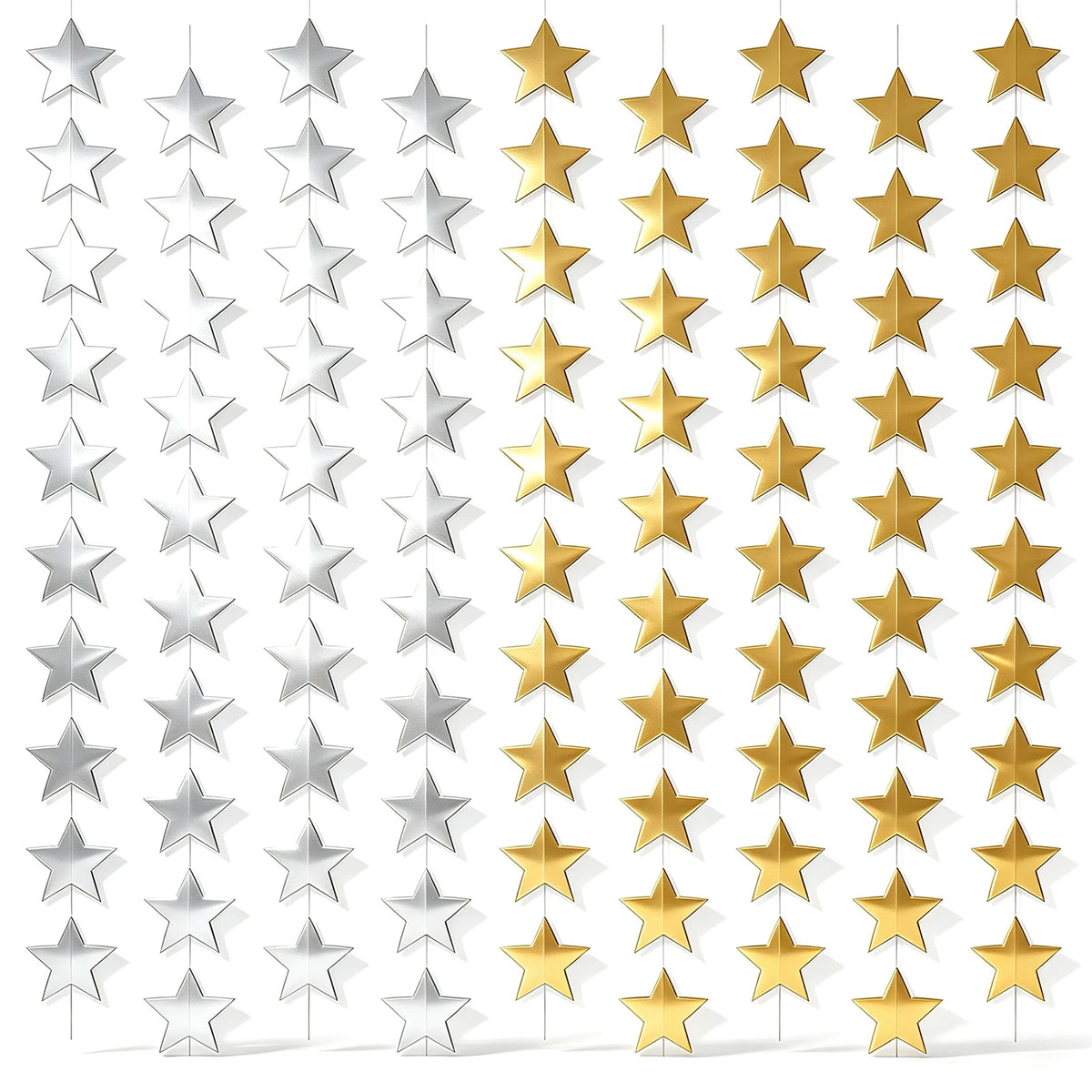 Star Garland Pendant 10/12Pcs – Silver Glitter Party Decoration