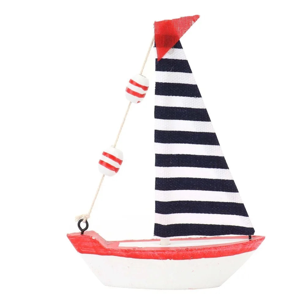 Wood Mini Mediterranean Sailboat Ornament – Retro Marine Decor Tabletop Sailboat Ornament Nixie Light Grey