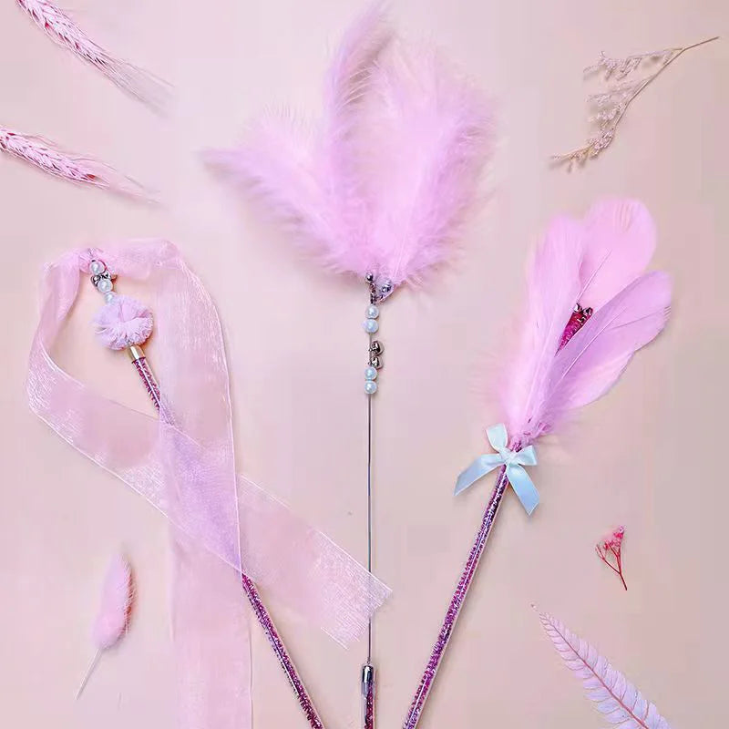 Cat Feather Stick Toy with Bell – Interactive Wand for Cats Cat Wand Toy Nixie