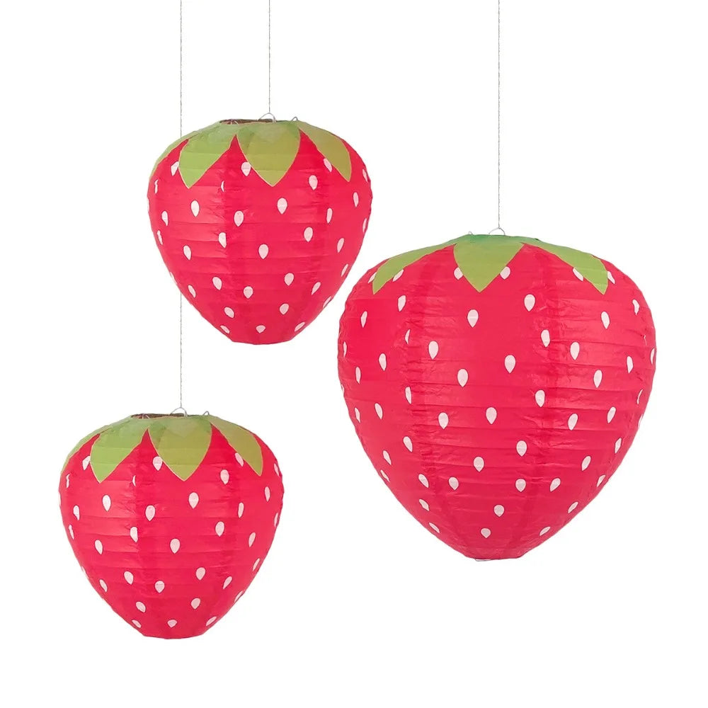 3D Strawberry Paper Lanterns – Handheld Kids Party Decor Paper Party Lantern Nixie Red AS PIC