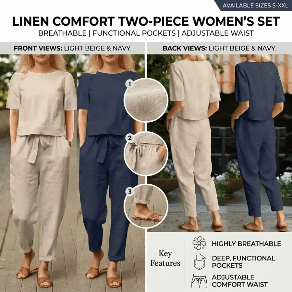 Women's Cotton Linen Two-Piece Wide-Leg Suit | Summer Set Women's Two-Piece Set Nixie