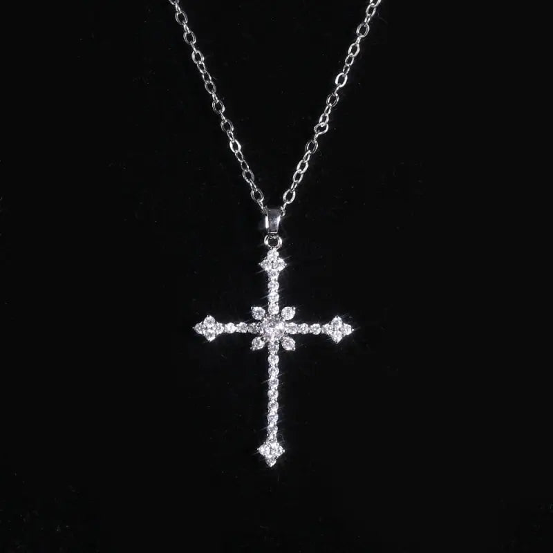 Rhinestone Cross & Star Pendant Necklace – Silver-Tone Women Pendant Necklace Nixie Silver-plated
