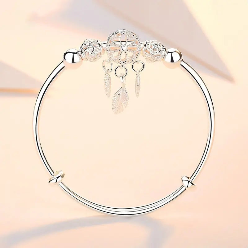 Silver Plated Dreamcatcher Tassel Strand Bracelet for Women