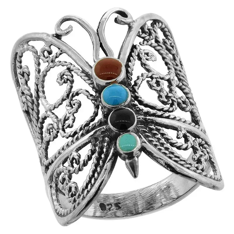 Women's Vintage Silver Butterfly Turquoise Art Deco Ring Sz 6–10 Fashion Ring Nixie