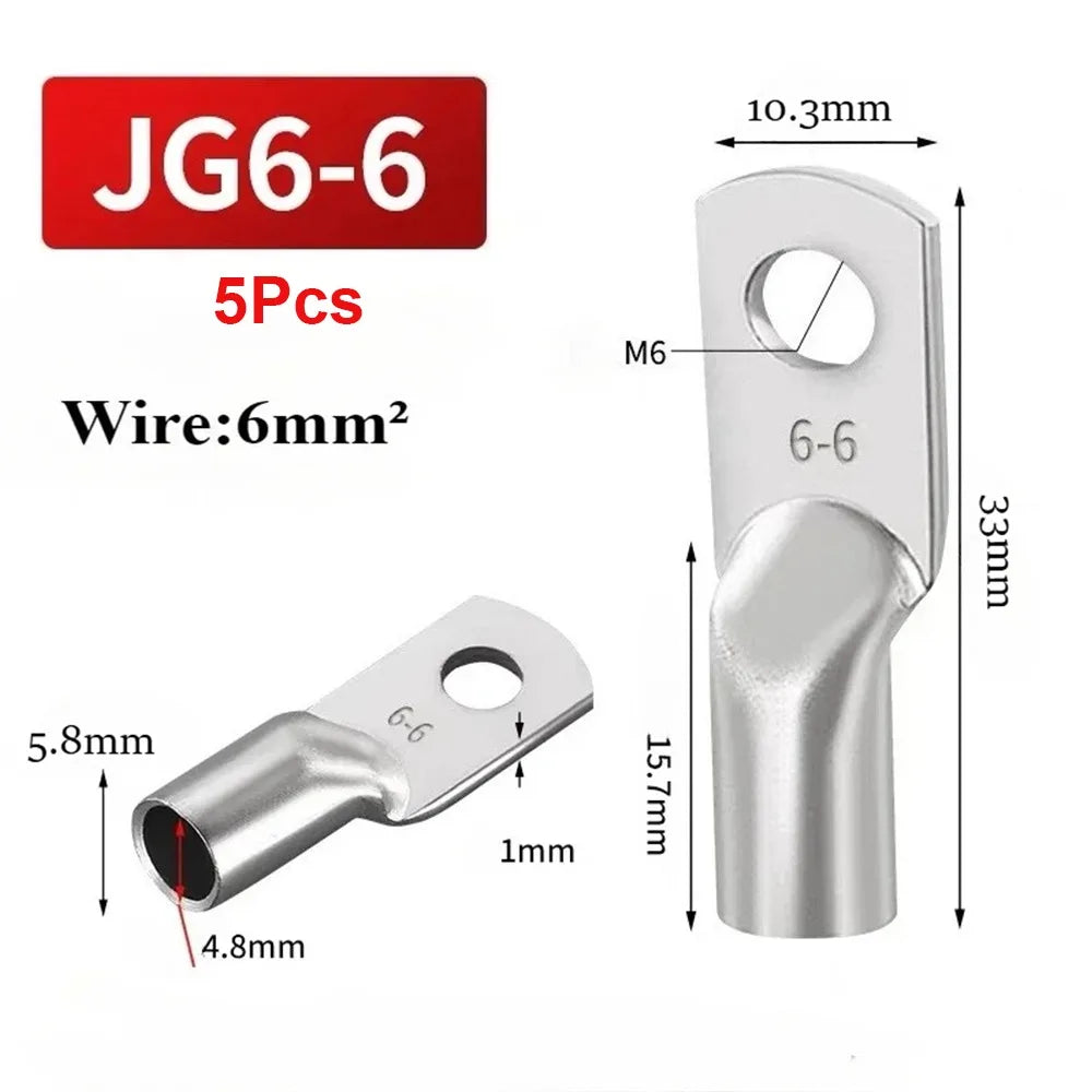 5Pcs JG Tinned Copper Ring Crimp Terminal Lugs 14-2AWG M6-M12 Ring Crimp Terminal Nixie 5Pcs JG6-6