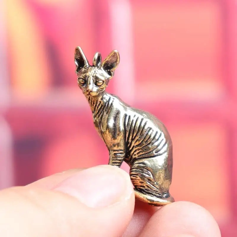 Solid Brass Hairless Cat Statue – Vintage Desktop Figurine Animal Figurine Nixie