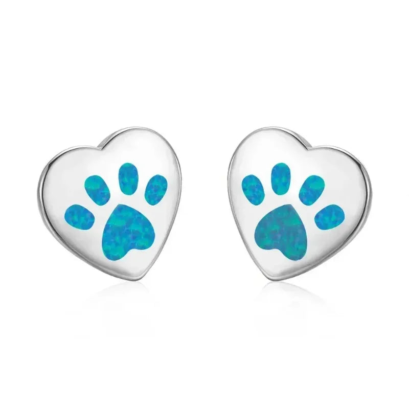 Blue Simulated Opal Heart Stud Earrings – Nickel Free, Zinc Alloy Stud Earrings Nixie