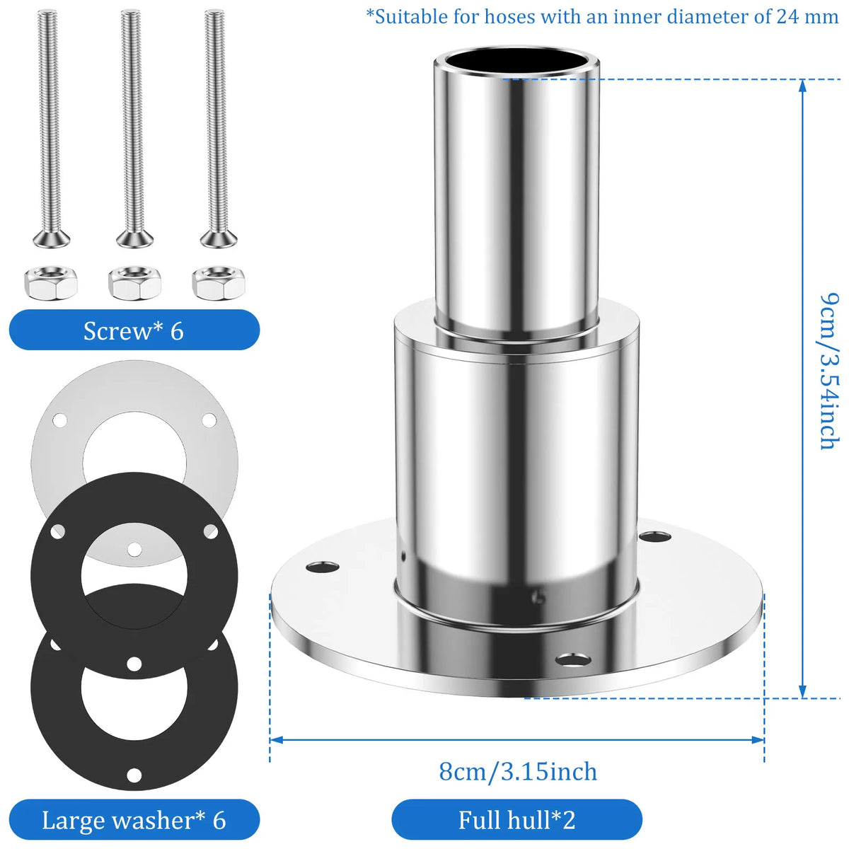Thru Hull Exhaust Skin Fitting 24mm Pipe Socket – Diesel Heater Exhaust Skin Fitting Nixie 2-piece set Style 1