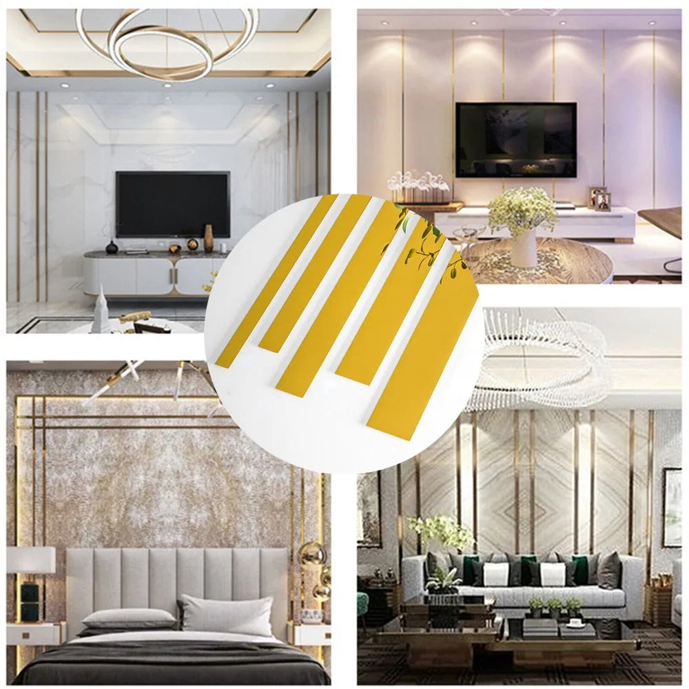 5M Gold Mirror Wall Strip – Self-Adhesive Steel Edge Trim Decor Decorative Wall Strip Nixie