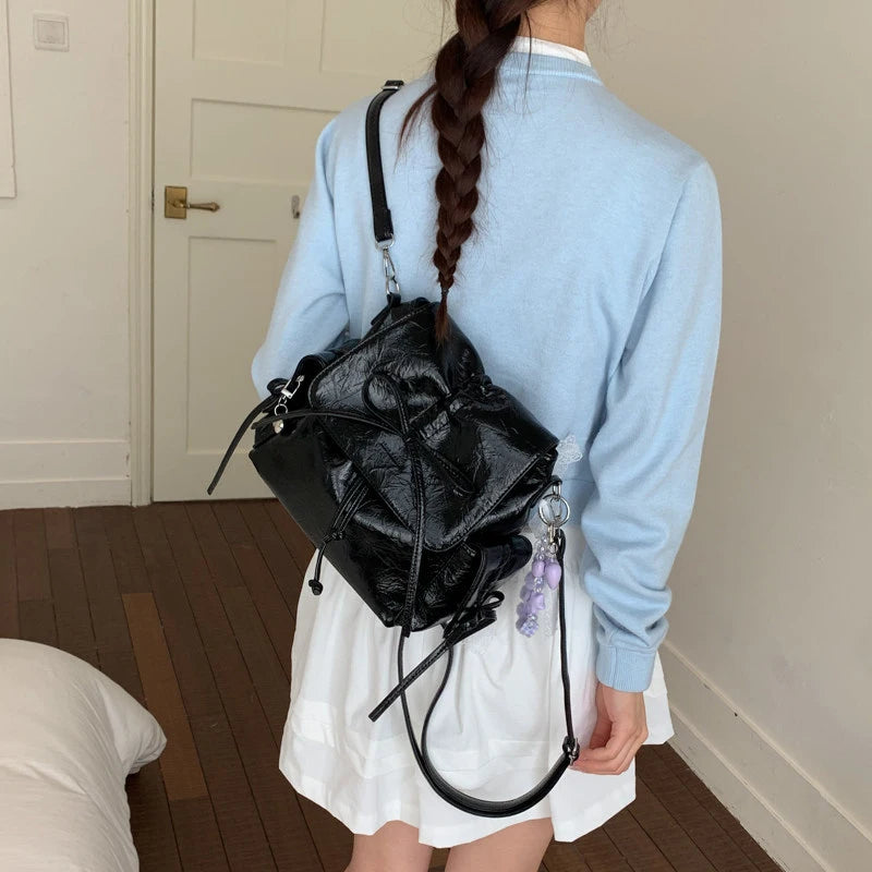 Women's Bow-Tie PU Crossbody Backpack | Multi-Wear Korean Style Crossbody Backpack Nixie