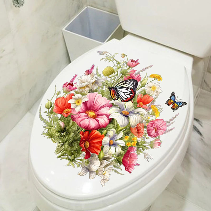 Butterfly Flower Waterproof Toilet Seat Decorative Sticker Decorative Wall Sticker Nixie