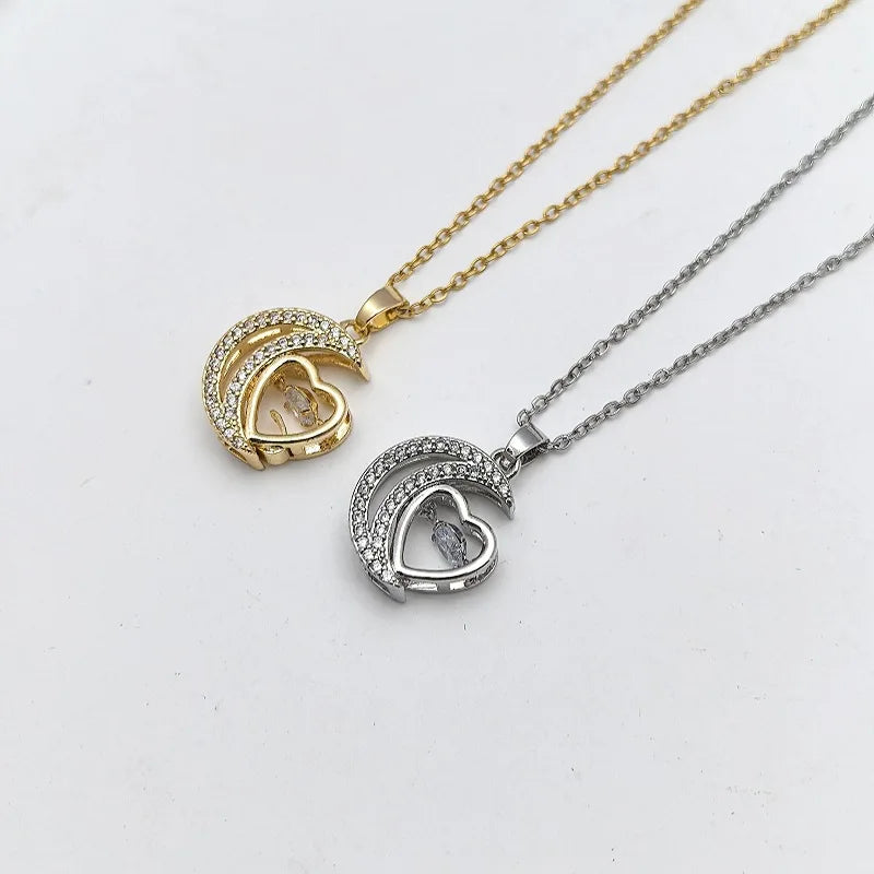 Copper Moon Heart Pendant Necklace | Steel Chain for Women Pendant Necklace Nixie