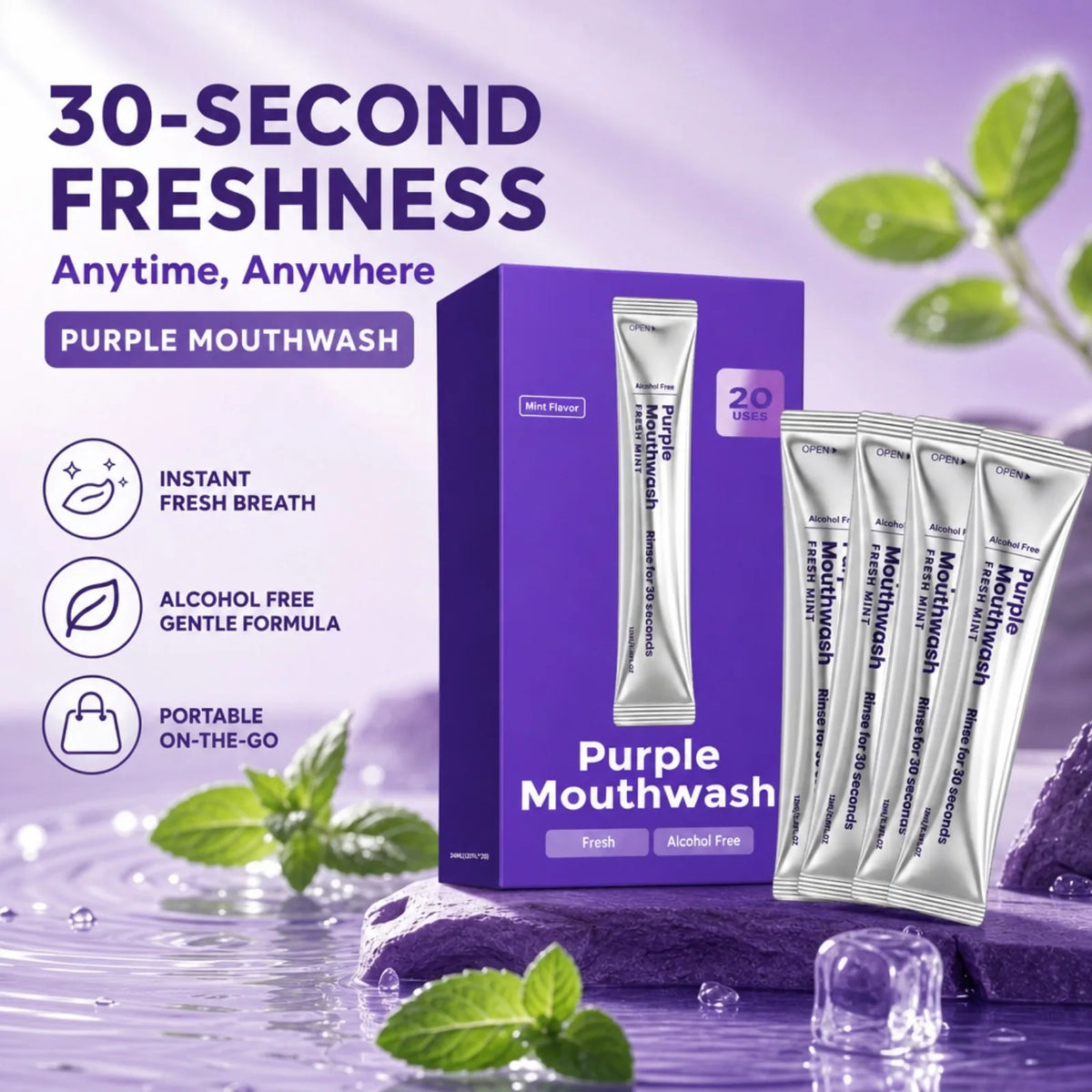 Portable Disposable Mouthwash Strips – Mint Flavor, 20 Pack Travel Disposable Mouthwash Nixie