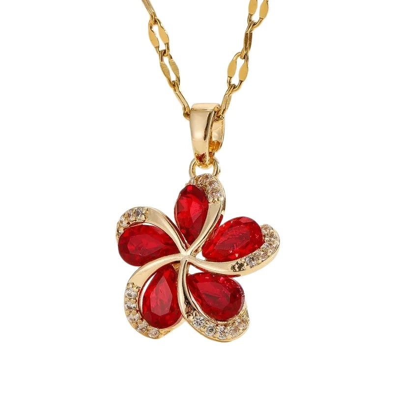 Women's Gold Flower Pendant Necklace – Zircon & Stainless Steel Pendant Necklace Nixie