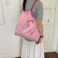 Japanese Embroidered Silk Scarf Large Shoulder Tote Bag for Women Women's Shoulder Bag Nixie Pink