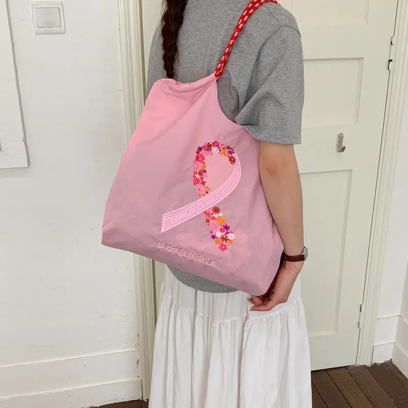 Japanese Embroidered Silk Scarf Large Shoulder Tote Bag for Women Women's Shoulder Bag Nixie Pink