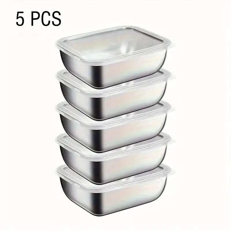 5-Piece Stainless Steel Food Storage Containers | Stackable Meal Prep