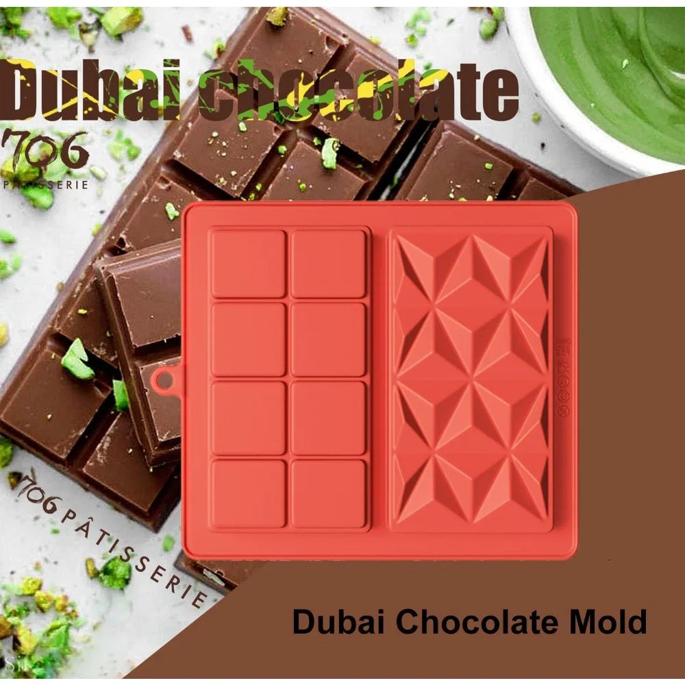 Dubai Chocolate Bar Silicone Mold – Large Pistachio Filling Mold Silicone Chocolate Mold Nixie