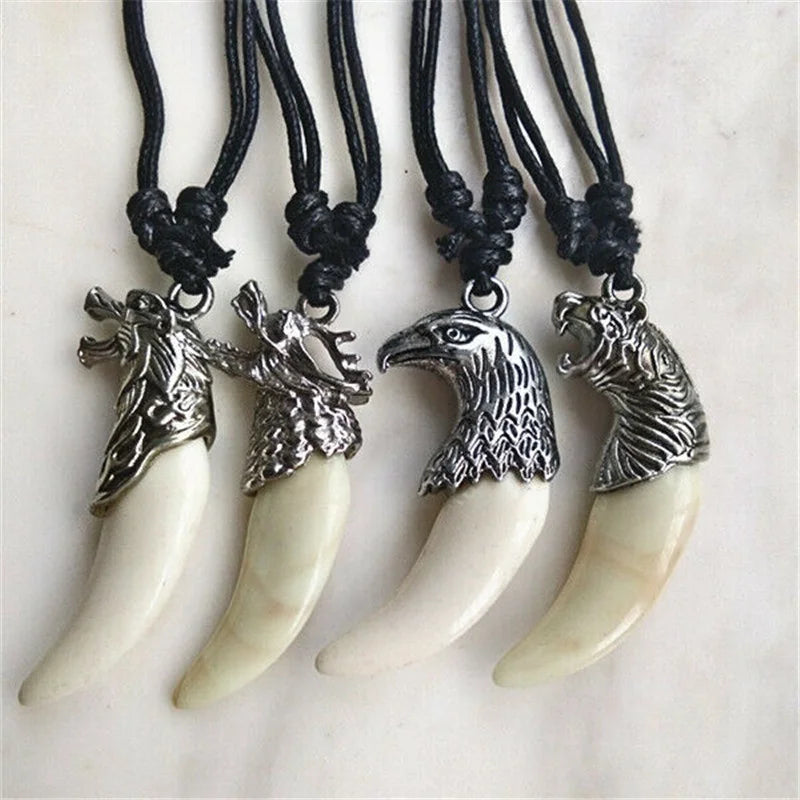 4Pcs Punk Fang Amulet Necklace Set – Eagle Wolf Leopard Pendants Pendant Necklace Set Nixie