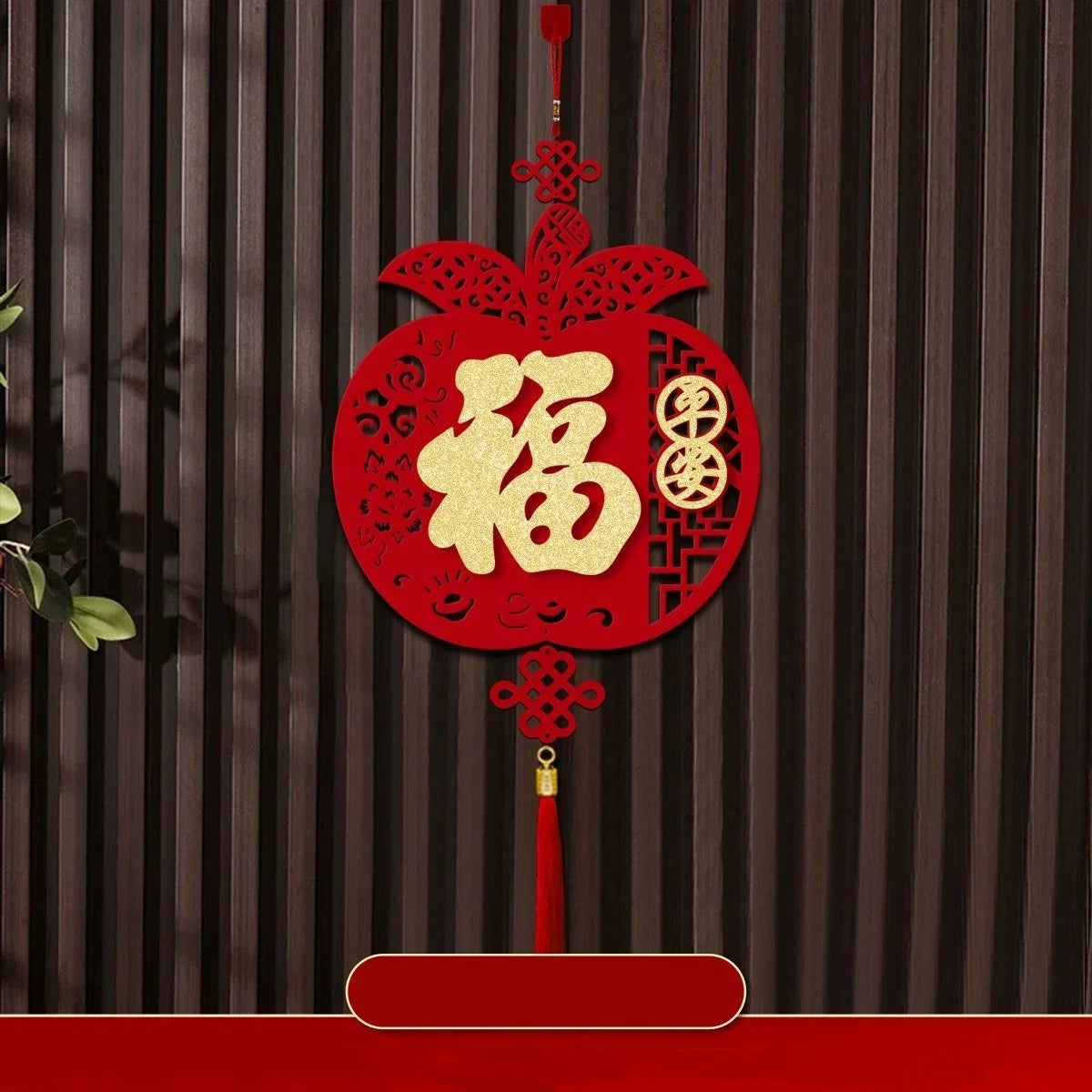 Chinese Knot Lucky Tassel Pendant | Red Flocked Fortune Ornament