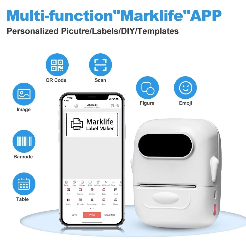 Marklife P50 Portable Bluetooth Thermal Label Printer 12-50mm