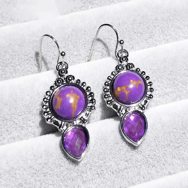 Vintage Crystal Drop Earrings Purple Turquoise Geometric Crystal Drop Earrings Nixie PURPLE