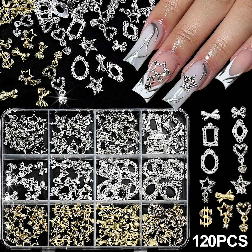 120pcs 3D Gold Bow Butterfly Metal Nail Charms | Nail Art Jewelry Nail Art Charms Nixie 1box-2