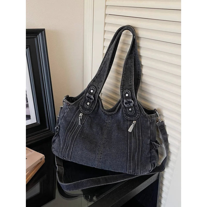 Nixie Women's Denim Tote Bag – Large Capacity Shoulder Bag Denim Tote Bag Nixie